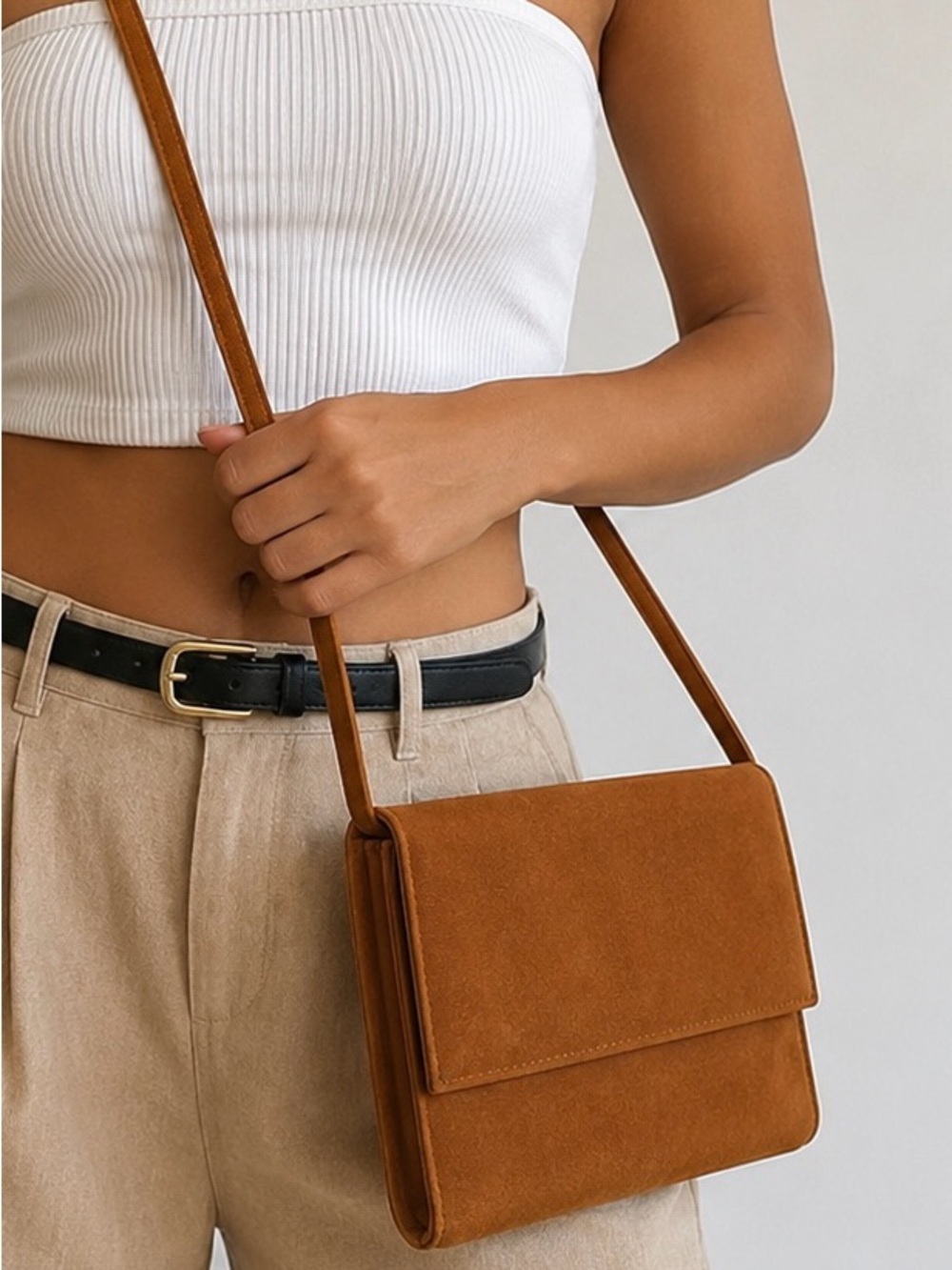 Tan Suede Crossbody Bag